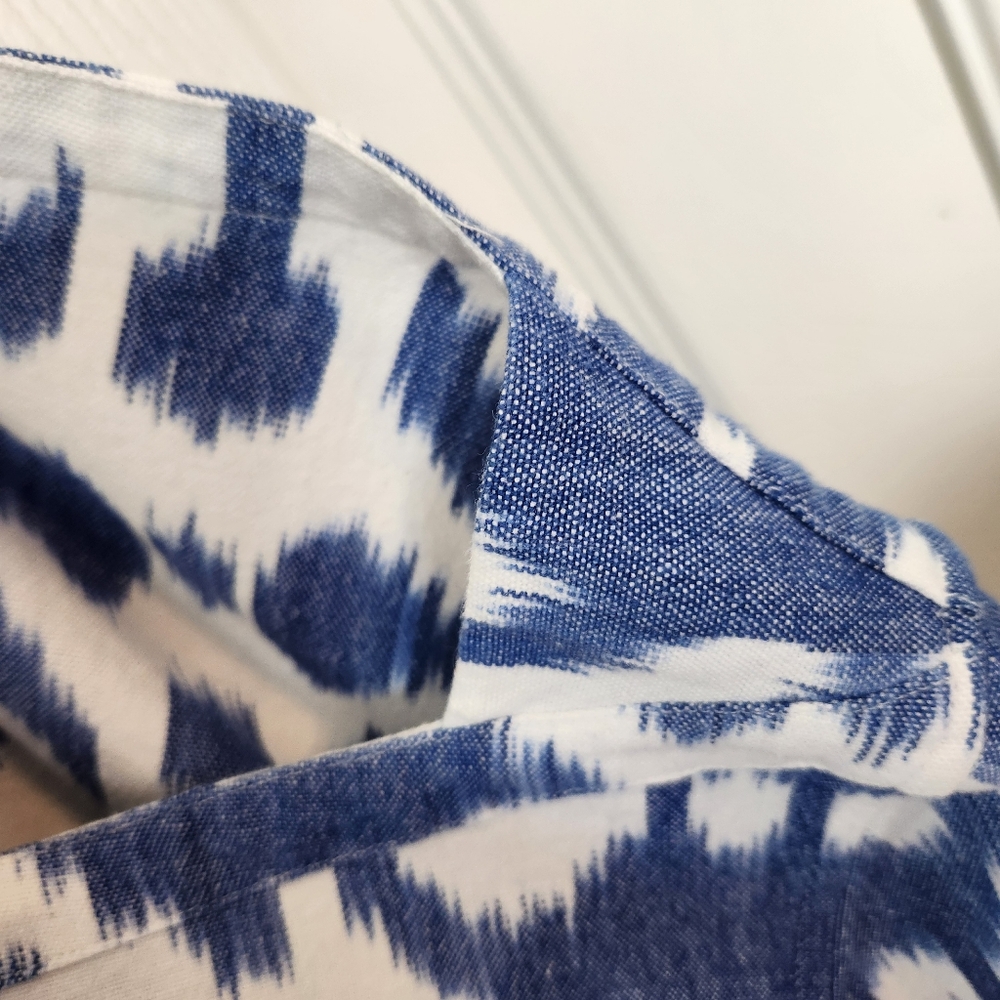Vineyard Vines Ikat Blue White Top Boat Neck 3/4 Sleeves Size Large - Picture 6 of 8